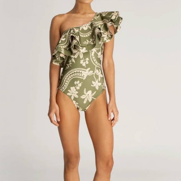 Encantadore Abigail Emerald One Piece One shoulder ruffle